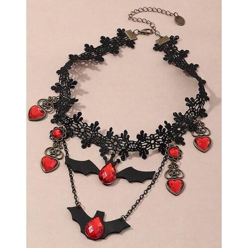 Halloween Goth Necklace Dark Lace Necklace For Women Jewelry Cosplay Metal Chain Gothic Accessories Free Shipping подвеска