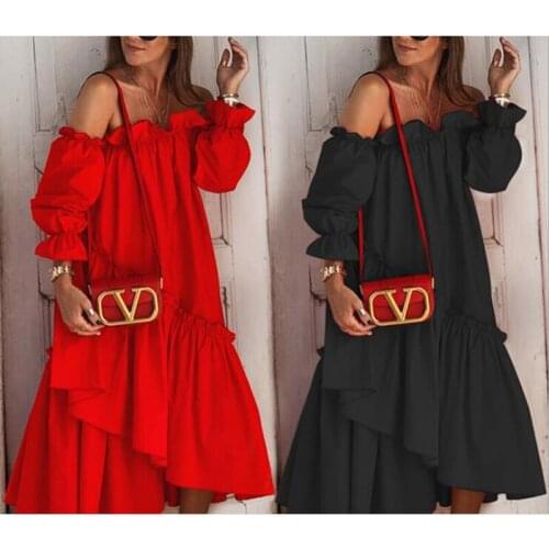 2021 New Style In Early Autumn Sexy Off Shoulder Lace Pleated Dress Women Long Sleeve Irregular Hem Dress