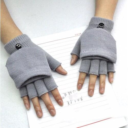 Winter Flip Cover Gloves Solid Color Casual Half-Fingers Gloves Unisex Couple Knitted Glove Outdoor Sports Warm Mittens