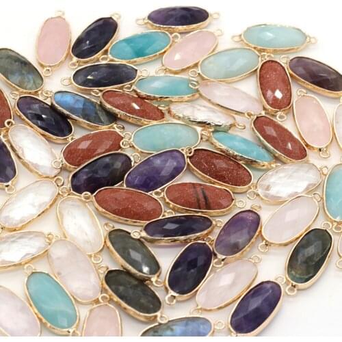 1PC Natural Agates Stone Connector Charms Rose Quartz Gold Sand Stone Connector for Making Jewelry Necklace Accessories 11x27mm