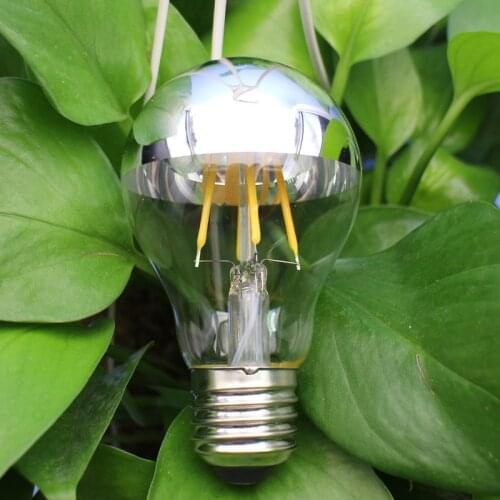 10pcs 4W 220V A60 Half Chrome LED Edison Bulb Filament Silver Bowl Tipped Round Mirror Vintage E27 Medium Base warm white