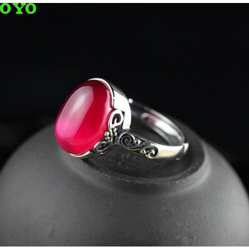 100% S925 pure silver ornaments red corundum ring new fashion lady openings