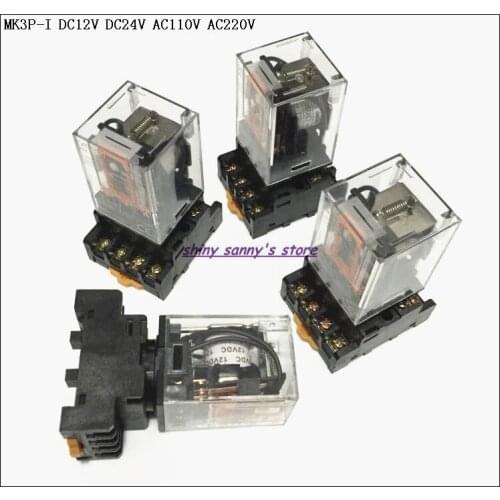 2 Sets/Lot MK3P-I DC12V DC24V AC110V AC220V Relay 11-Pin 10A 250VAC Electromagnetic Relay With Socket Base Brand New