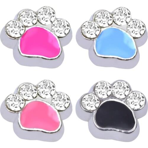 20Pcs/Lot Blue Hot Pink Black Bear Paw Alloy Floating Charms Hand-made DIY for Glass Lockets