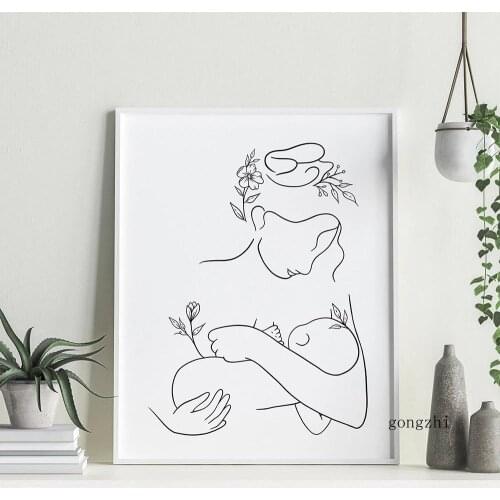 Mother Baby Child Family Abstract Line Drawing Poster Nordic Minimalist Wall Art Canvas Print Painting Bedroom Decor Pictures