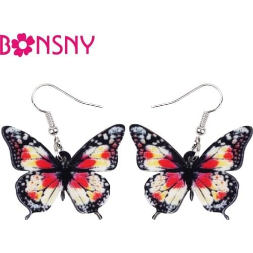 Bonsny Acrylic Unique Floral Butterfly Insect Earrings Big Dangle Drop Fashion Jewelry For Women Girls Ladies Teens Wholesale