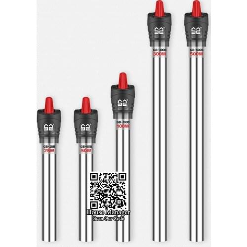 Aquarium Fish Tank Adjust Temperature Controller Stainless Steel Heating Rod, 25~500W Submersible Aquarium Heater for Fish Tank