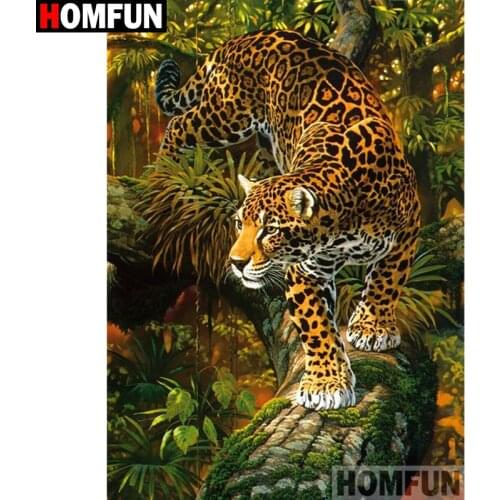 HOMFUN Full Square/Round Drill 5D DIY Diamond Painting "Animal leopard" 3D Diamond Embroidery Cross Stitch Home Decor A19076