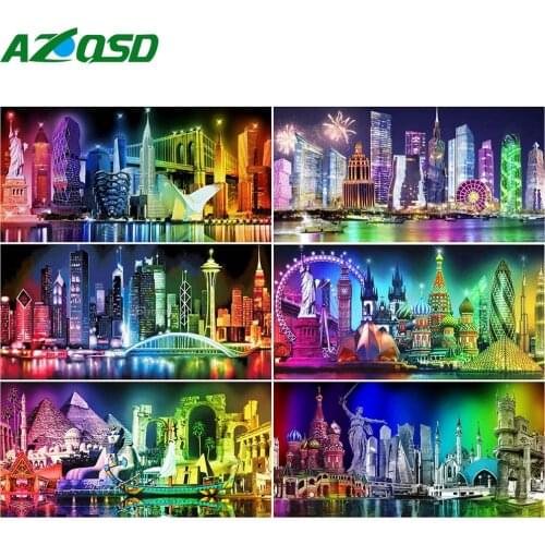 AZQSD Full Round Drill Diamond Embroidery City New York Mosaic Picture Of Rhinestones Diamond Painting Scenery Home Decor