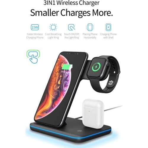 3 In 1 Qi Wireless Charger Stand For Apple Watch Series 5/4/3/2 Airpods Pro 15W Fast Charging Dock Station For AirPods 2