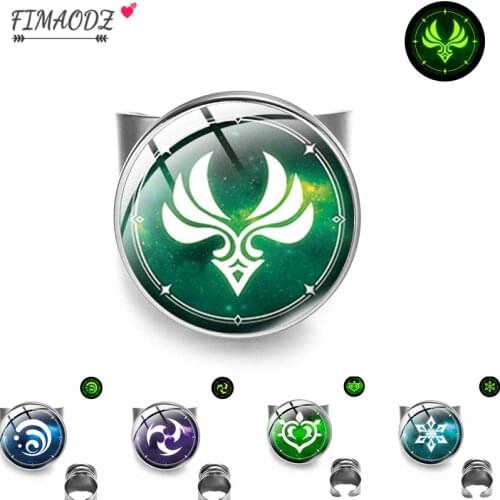 FIMAODZ New Glowing Genshin Impact Vision Rings for Unisex Eye of God Water Wind Thunder Fire Symbol Luminous Cosplay Ring