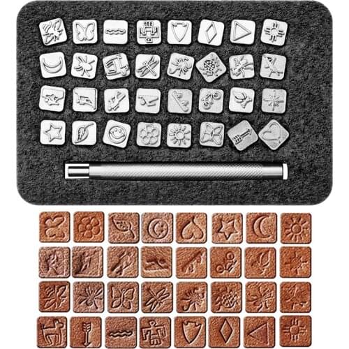 Imzay 32Pcs Metal Stamping Set Punch Tool Patterns Stamps Tools DIY Jewelry Gold Silver Metal leather Stamp