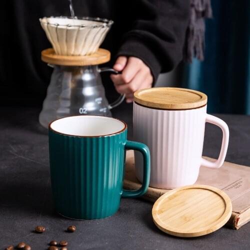 ASLESY Nordic Ins Ceramic Coffee Cup with Lid Office Family Female Cute Large Capacity Breakfast Milk Couple Cup Morandi Color