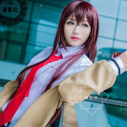 Steins Gate Cosplay Costume Japanese Anime Makise Kurisu Christina Jacket Coat Shirt Outfit Suits Uniform Wig Synthetic hair