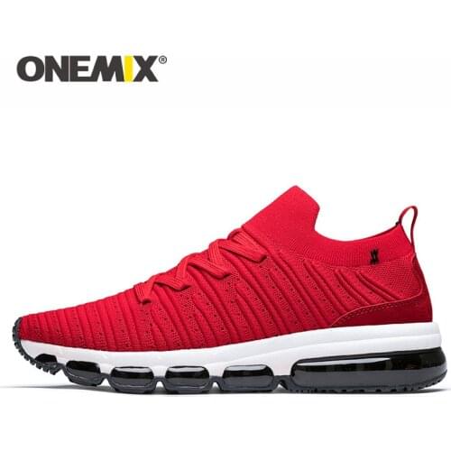 ONEMIX Shoes Men Sneakers Lightweight Soft Knited Fabric Slip-on Air Cushion Damping Jogging Training Shoes Couple Casual Loafer