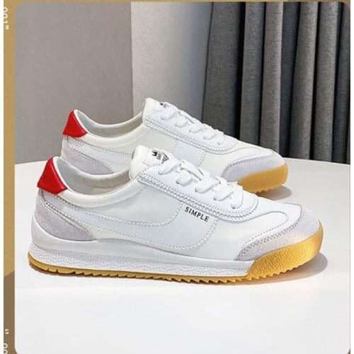 Spring Summer Cow leather new style women white running sports leisure shoes Mixed colors think bottom lace up sneakers
