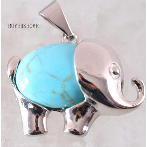 Pendant Necklace&Earrings Jewelry Set Natural Stone Bead Green Howlite Elephant Jewelry Gift for Women1Set K358