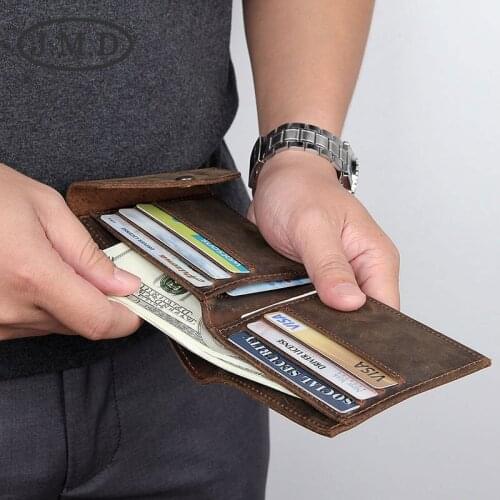 Retro Mens Short Wallet Crazy Horse Leather Wallet Button Short Wallet New Style Storage Wallet Coin Purse Card Holder