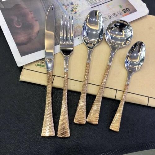Spoon and Fork Cutlery Set Gold 304 Stainless Steel Knife Fork Spoon Three Piece Set Household Tableware Knife and Fork Set