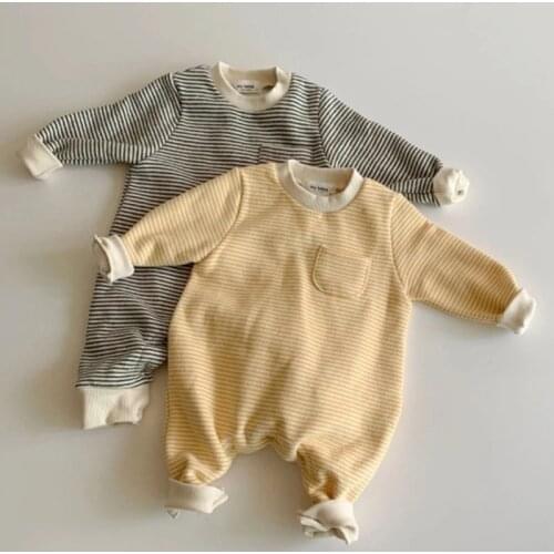 2021 Autumn And Winter Baby Boys Jumpsuit Stripe Clothes Fashion Simplicity Leisure Thickening Boys And Girls Jumpsuit Clothes