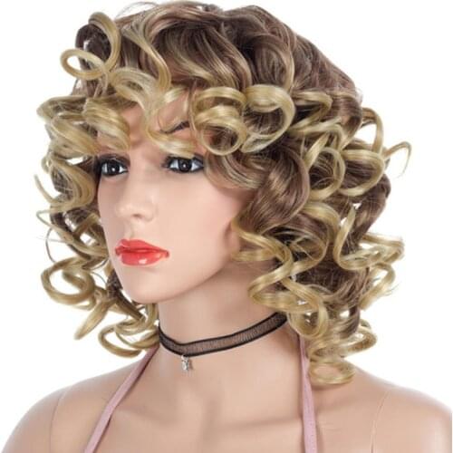 Short Hair Afro Kinky Curly Wigs With Bangs For Black Women Synthetic African Glueless Natural Black Color Wigs High Temperature