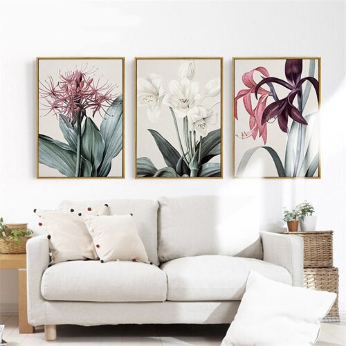 Retro Red and White Lily Flower Posters Printed Decorative Modular Pictures Wall Art Canvas Painting for Living Room No Frame