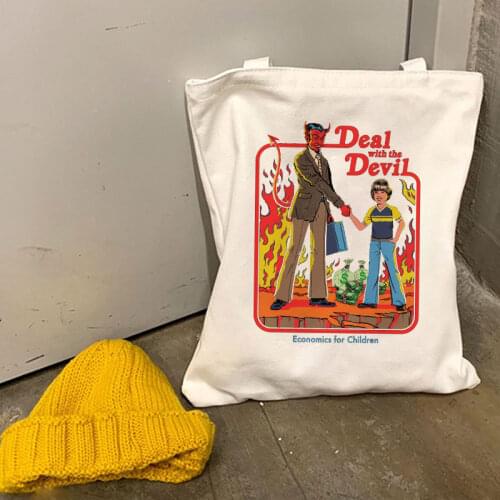 Death Evil Devil Printing Casual Harajuku Female Shoulder Canvas Bag Ins Large Capacity Tote Vogue Reusable Ladies Shopping Bags