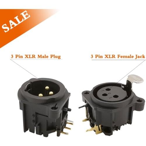 10Pcs 3 Pin XLR Right Angle Panel Mount Connector 3 Pole Right Angle XLR Male Plug and Female Jack Chassis PCB Panel Adapter