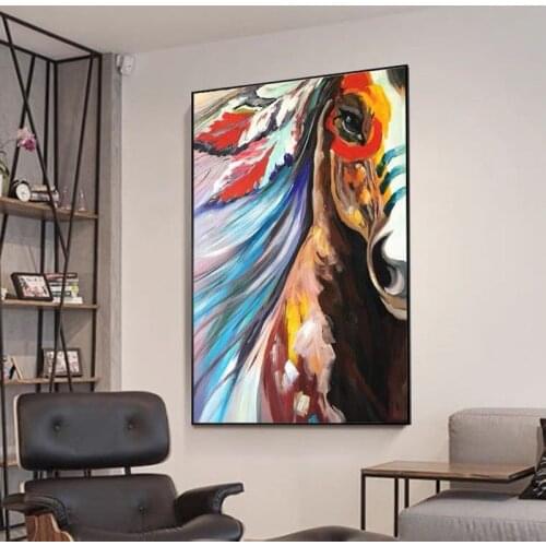Hand Painted Abstract Oil Painting Wall Art Contemporary Horse Picture Decorative Modern On Canvas For Living Room No Frame