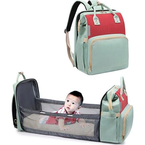 Baby Diaper Bag Moms Backpack Portable Crib Multifunction Mummy Bag Lightweight Baby Bed Waterproof Maternity Bag for Stroller