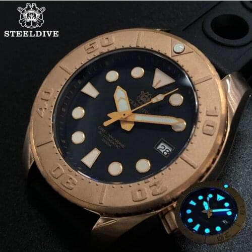 STEELDIVE Bronze Mens Mechanical Watch 200m Waterproof DIver Watch Luminous Sapphire Crystal NH35 Automatic Watches Men