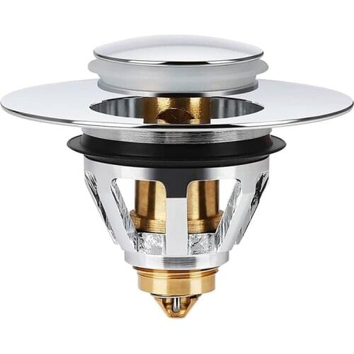 Universal Bathroom Sink Plug-Stainless Steel Push-In -Up Sink Drain Filter Without Overflow Sink Drain