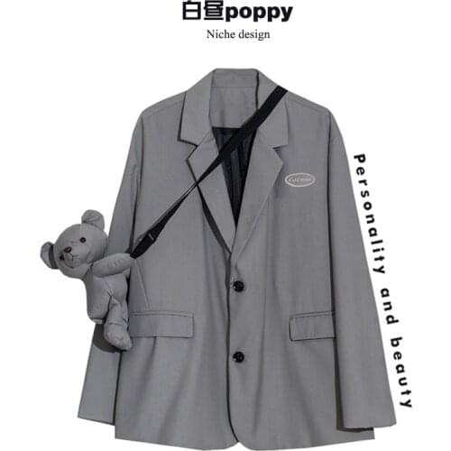 Grey suit jacket female fried street must-have reflective hot flower fashion bear bag British style leisure