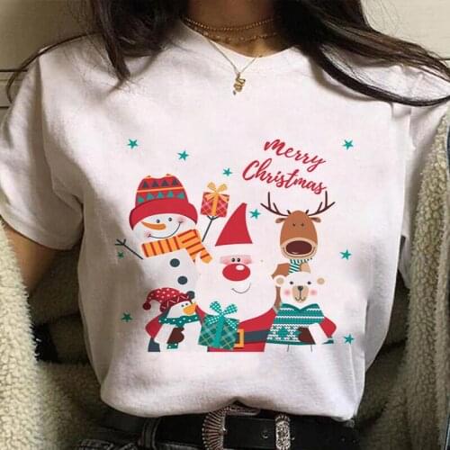 Female T Shirt Merry Christmas Santa Elk Graphic Print Top Harajuku Aesthetic Women Tshirt Tee Korea White Tops