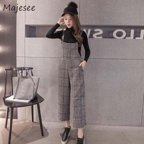 Jumpsuit Women Retro Plaid Long Womens Popular Pockets Female Casual Loose High Quality Females Trendy Students Daily Chic New