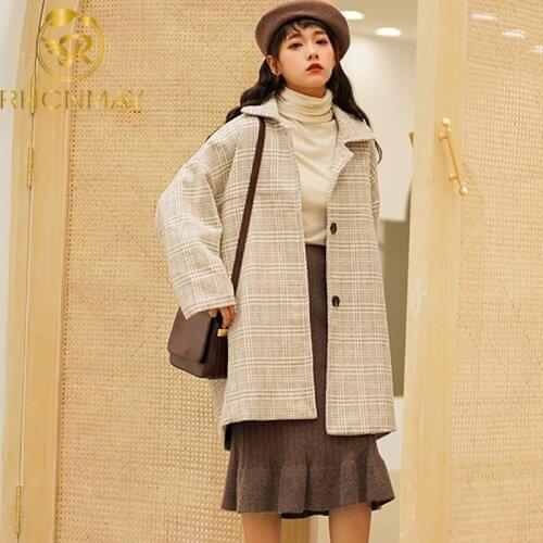 2020 New Autumn Winter Female Single Breasted Loose Female Tartan Wool Coat Long Wool Coat Female Coat High Quality