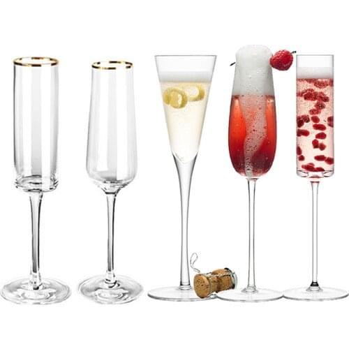 1PCS Gold Trim Champagne Flute Glasses Cocktail Glasses Elegant Designed Hand Blown, Lead Free, Champagne Cups