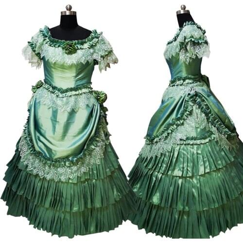 2020 New green victorian Halloween Cosplay dress Colonial Georgian Renaissance Gothic Historical dress D-365