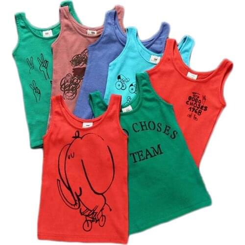 2020 Summer Sleeveless Cartoon Animal T Shirt Boys Girls Toddler Unisex Letters Shark Print O-Neck Cotton Tops Tee Kids Clothes