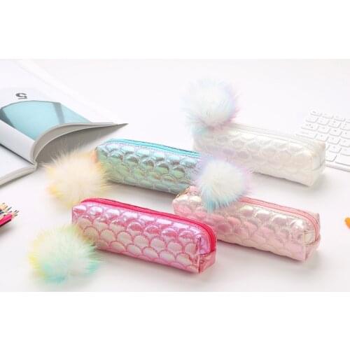 Cute Mermaid Pencil Case Colorful PU Pencil Bags Pen Box School Supplies Stationery Student Office Supplies Pencil Pouch Tools