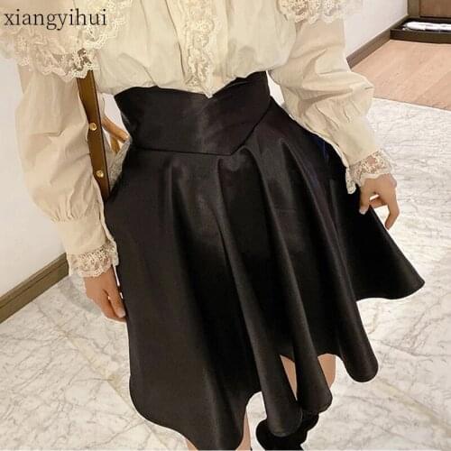 Black Leather Skirt Women 2021 New Spring High Waist A Line Pleated Fashion Sunskirts Womens Casual Mini Skirt Tutu Female