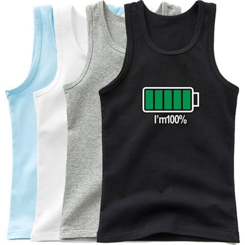 New Style Kids Full /Low Energy Battery Tank Top Casual Round Neck Boys Fashionable 2021 Summer Undershirt Funny Vest Shirt