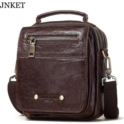 JNKET New Retro Mens Cowhide Shoulder Bag Multifunctional Waist Bag Leisure Crossbody Bags Cellphone Bag Large Capacity Bum Bag