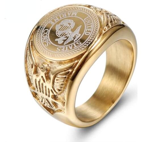 MIQIAO Stainless Steel Titanium US Marine Army Totem Eagle Vintage Hip Hop Rings for Men Women Couple Friends Gift Jewelry Bague