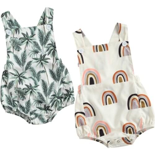 Baby Boys Girls Rompers Summer Sleeveless Leaf/Rainbow Printed Baby Clothes Cute Infants Girls jumpsuit Clothing
