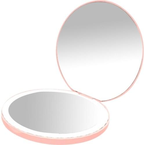 Keyboard Storage Box Data Cable Small Magnifying Glass, Rechargeable 1X/2X Magnifying Travel Mirror Dimmable Pink
