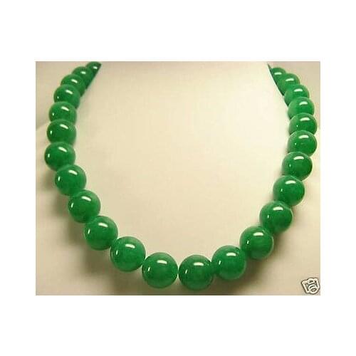 Beautiful GREEN gem 14mm jades Beads Necklace 18"AAA