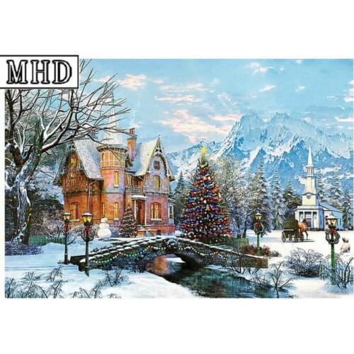 MHD New Arrival 5D DIY Diamond Painting Suite Snow House Christmas Tree Decoration Painting 3D Square Full Mosaic Artwork
