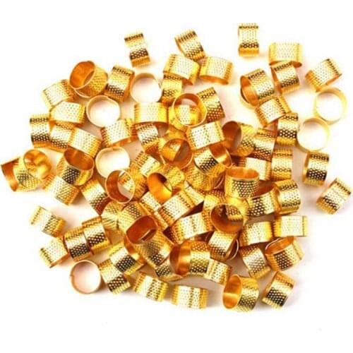 Gold Metal Finger Thimbles Tailor Sewing Grip Shield Protector Sewing Machine Handworking Pin Needle Craft Tools 10 Pcs