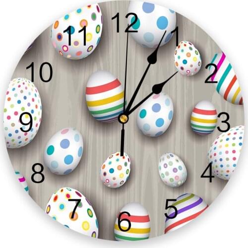 Easter Eggs Wood Grain Background Print Wall Clock Wall Art Silent Non ticking Round Wall Watch for Home Decortaion Best Gift